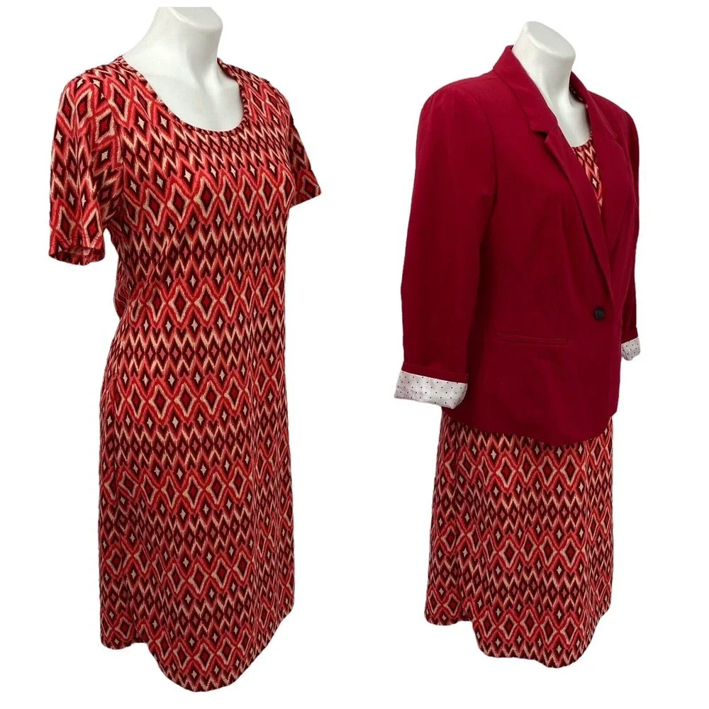 Lot of 2 Dress Blazer Combo Size Large Kensie Midi Knit Short Sleeve Red